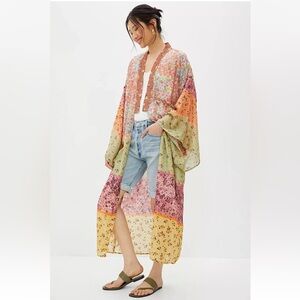 NWOT Anthropologie Blank London Floral Patchwork Maxi Kimono One Size Fits Most